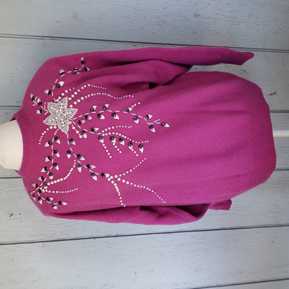 Pink Sweater Beaded Sweater Lambswool Sweatee Angora Sweater Vintage Sweater (A)